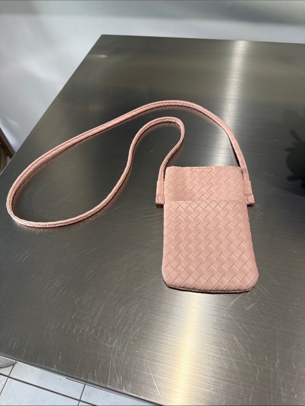 Woven Pink Crossbody Phone Pouch